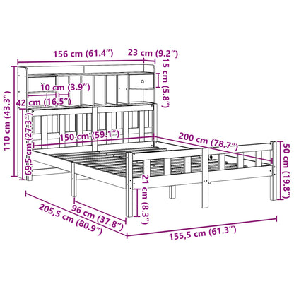 Letto Libreria senza Materasso Bianco 150x200 cm Legno di Pino