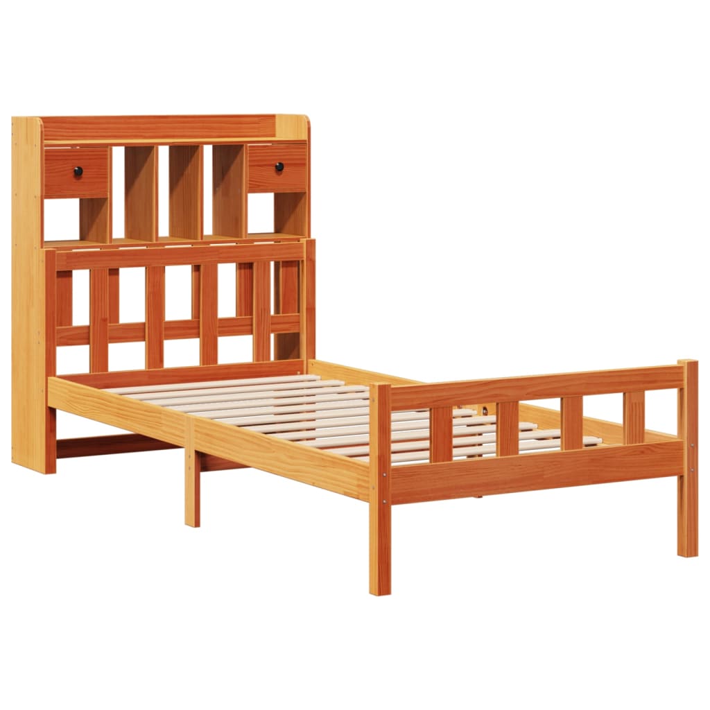 Letto Libreria senza Materasso Marrone Cera 75x190 cm in Pino