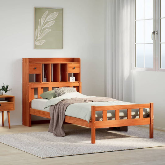 Letto Libreria senza Materasso Marrone Cera 75x190 cm in Pino