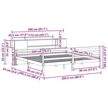 Letto Libreria senza Materasso Bianco 200x200 cm Legno di Pino