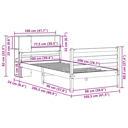 Letto Libreria senza Materasso 100x200 cm in Legno di Pino