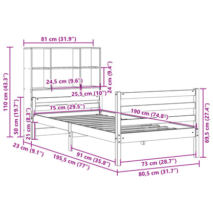 Giroletto con Libreria senza Materasso 75x190 cm in Legno Pino