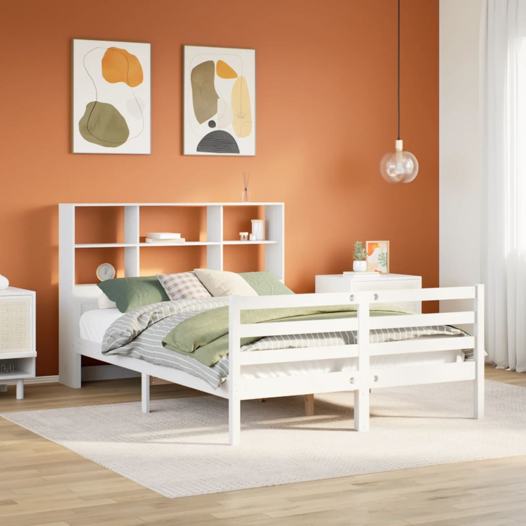 Letto Libreria senza Materasso Bianco 135x190 cm Legno di Pino