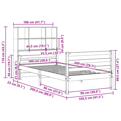 Letto Libreria senza Materasso 100x200 cm in Legno di Pino