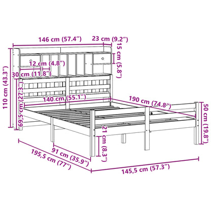 Letto Libreria senza Materasso 140x190 cm in Legno di Pino