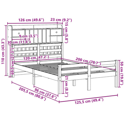 Letto Libreria senza Materasso 120x200cm Legno Massello di Pino