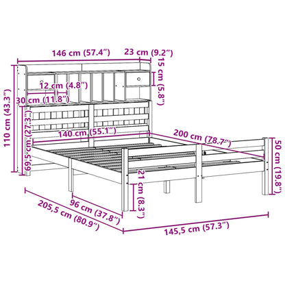 Letto Libreria senza Materasso 140x200 cm in Legno di Pino