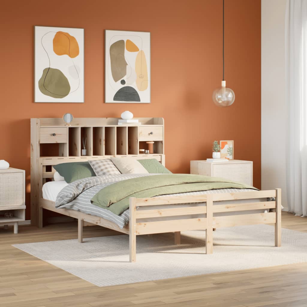 Letto Libreria senza Materasso 160x200 cm in Legno di Pino - homemem39