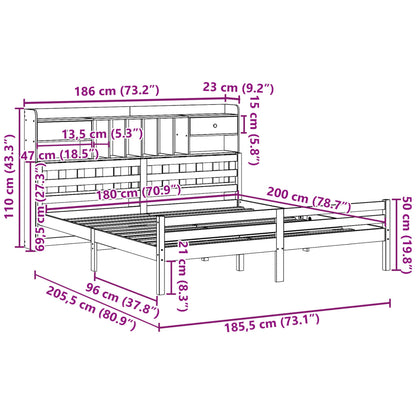 Giroletto con Libreria senza Materasso 180x200 cm in Legno Pino