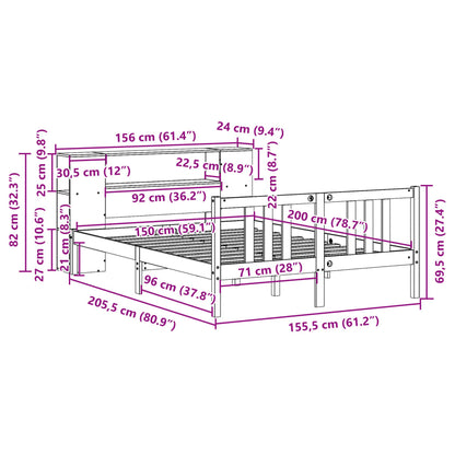 Letto Libreria senza Materasso Bianco 150x200 cm Legno di Pino