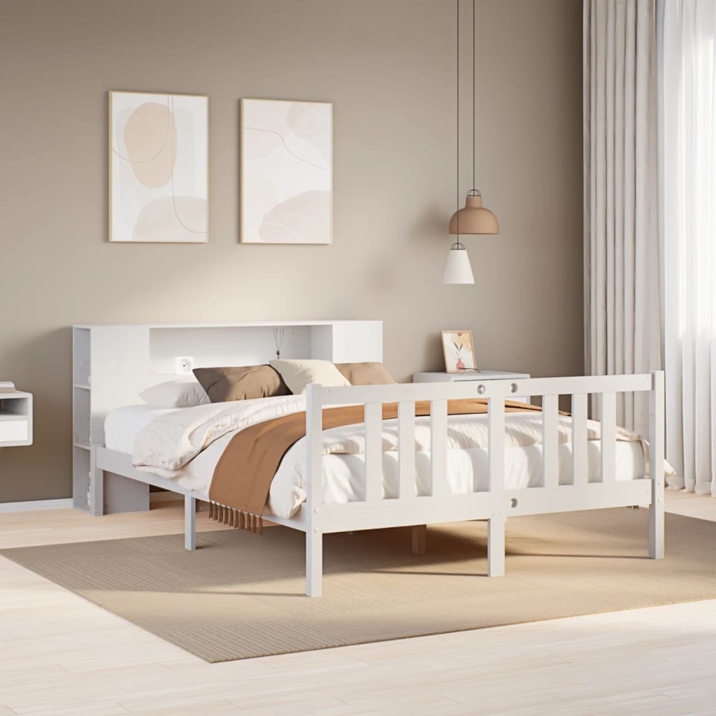 Letto Libreria senza Materasso Bianco 150x200 cm Legno di Pino