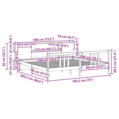 Letto Libreria senza Materasso 180x200 cm in Legno di Pino - homemem39