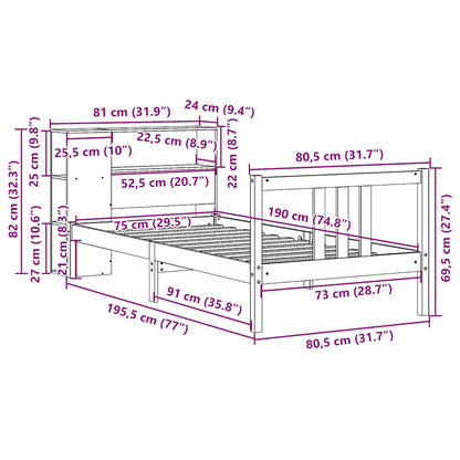 Giroletto con Libreria senza Materasso 75x190 cm in Legno Pino | homemem39