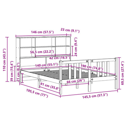 Letto Libreria senza Materasso 140x190 cm in Legno di Pino