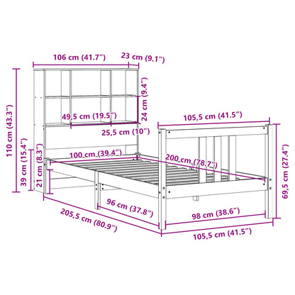 Letto Libreria senza Materasso Bianco 100x200 cm Legno di Pino