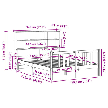 Letto Libreria senza Materasso Bianco 140x200 cm Legno di Pino