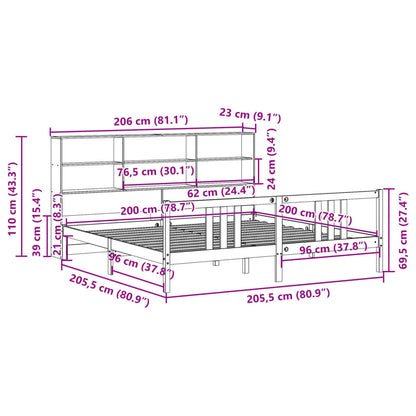 Letto Libreria senza Materasso Bianco 200x200 cm Legno di Pino