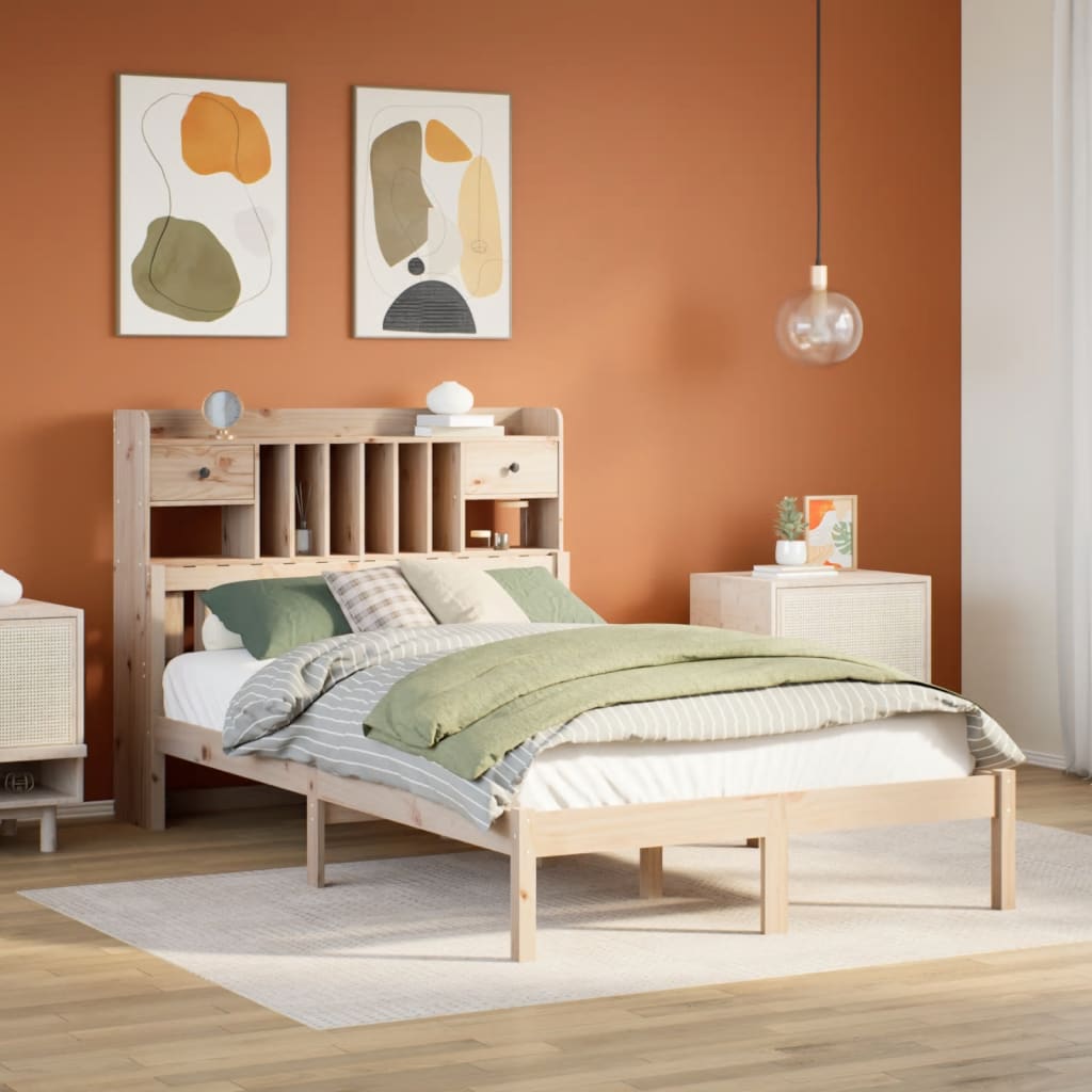 Letto Libreria senza Materasso 135x190 cm in Legno di Pino - homemem39