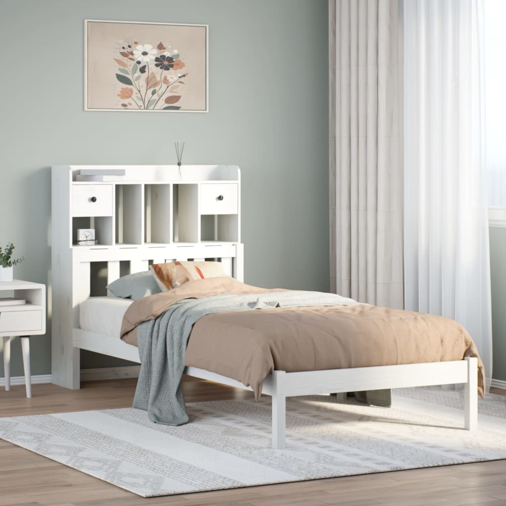 Letto Libreria senza Materasso Bianca 90x200 cm Legno di Pino | homemem39