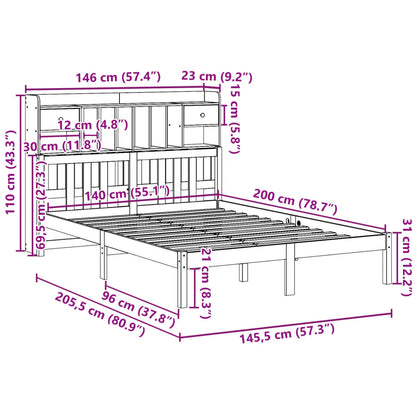 Letto Libreria senza Materasso Bianco 140x200 cm Legno di Pino