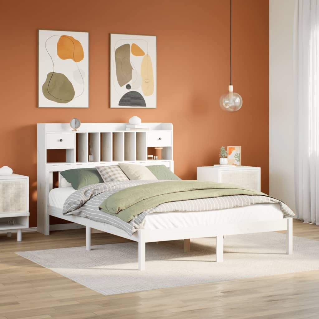 Letto Libreria senza Materasso Bianco 160x200 cm Legno di Pino