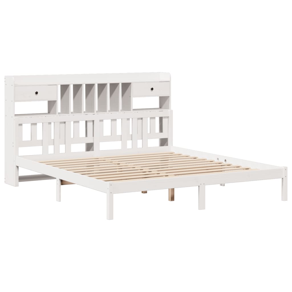 Letto Libreria senza Materasso Bianco 200x200 cm Legno di Pino