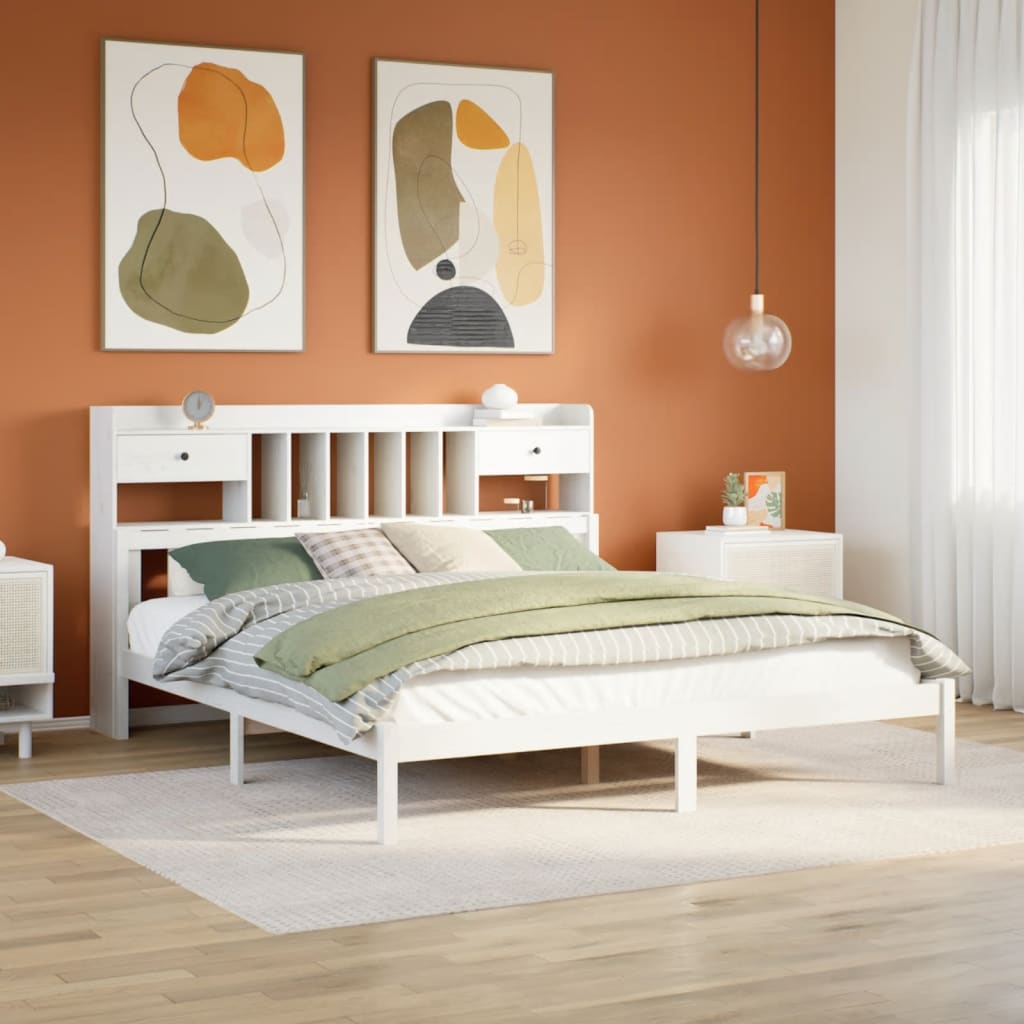 Letto Libreria senza Materasso Bianco 200x200 cm Legno di Pino