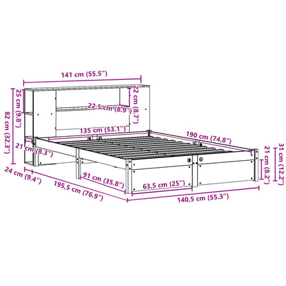 Letto Libreria senza Materasso 135x190 cm in Legno di Pino