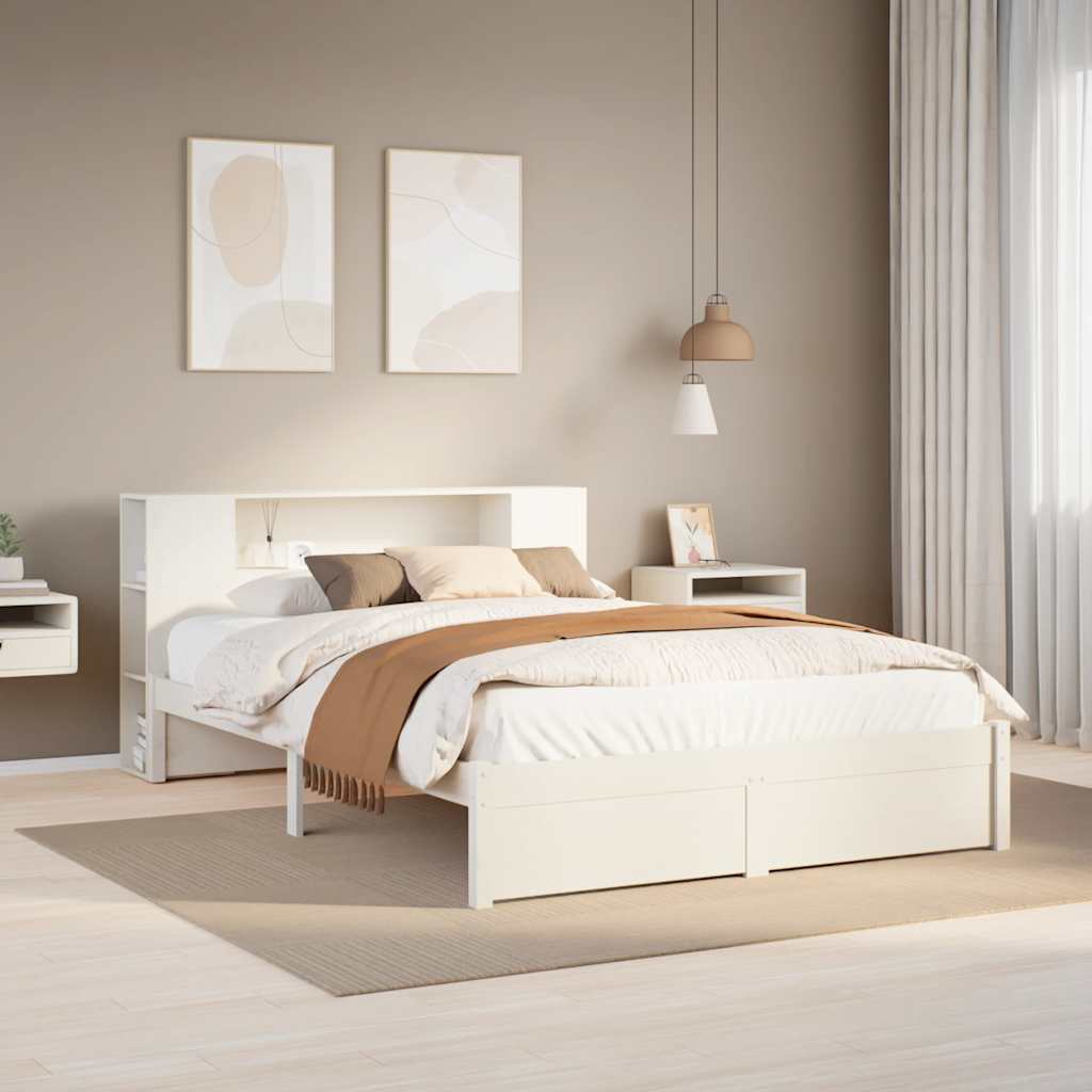 Letto Libreria senza Materasso Bianco 140x190 cm Legno di Pino - homemem39