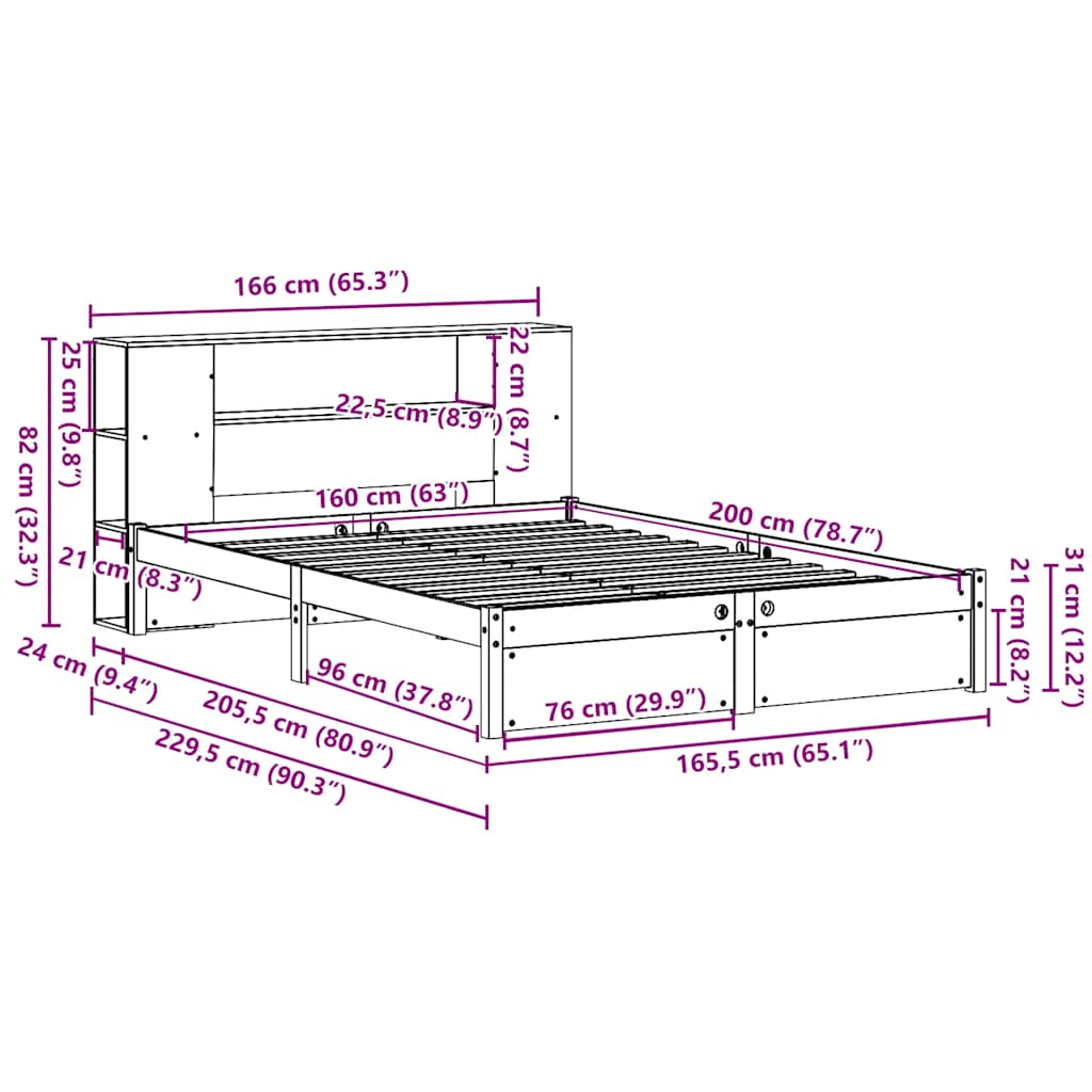 Letto Libreria senza Materasso Bianco 160x200 cm Legno di Pino - homemem39