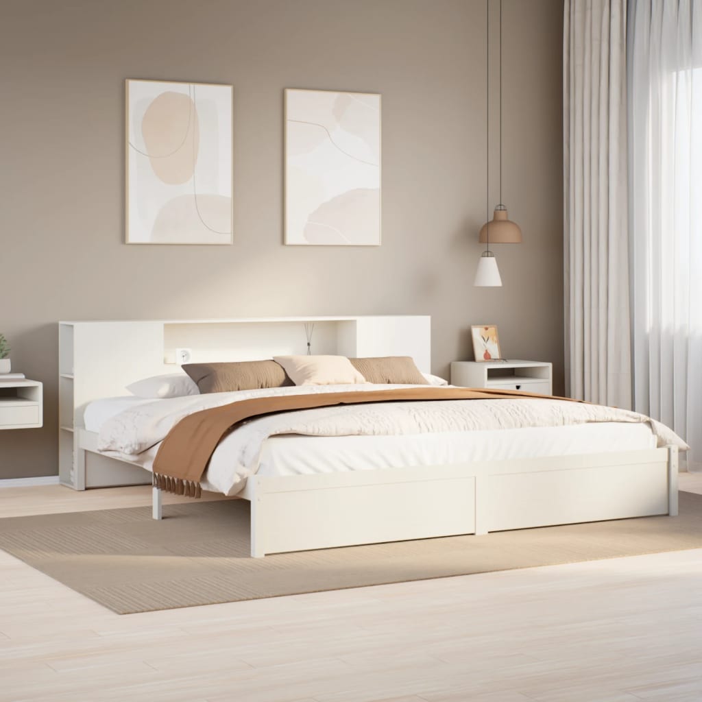 Letto Libreria senza Materasso Bianco 200x200 cm Legno di Pino - homemem39