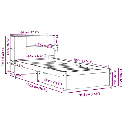 Letto Libreria senza Materasso Bianco 90x190 cm Massello Pino