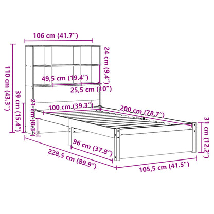 Letto Libreria senza Materasso 100x200 cm in Legno di Pino