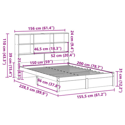 Letto Libreria senza Materasso 150x200 cm in Legno di Pino