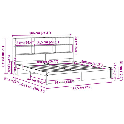 Letto Libreria senza Materasso 180x200 cm in Legno di Pino