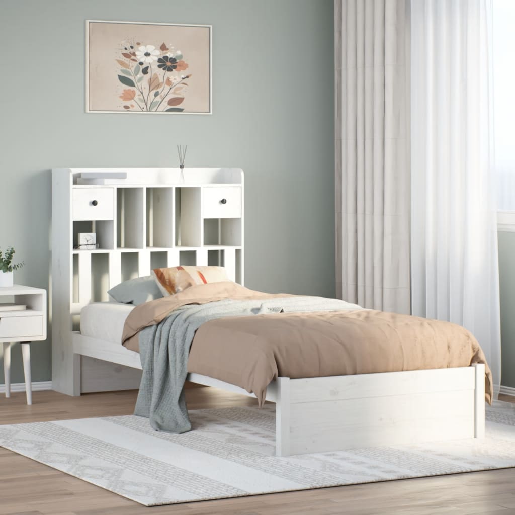 Letto Libreria senza Materasso Bianco 90x190 cm Massello Pino - homemem39