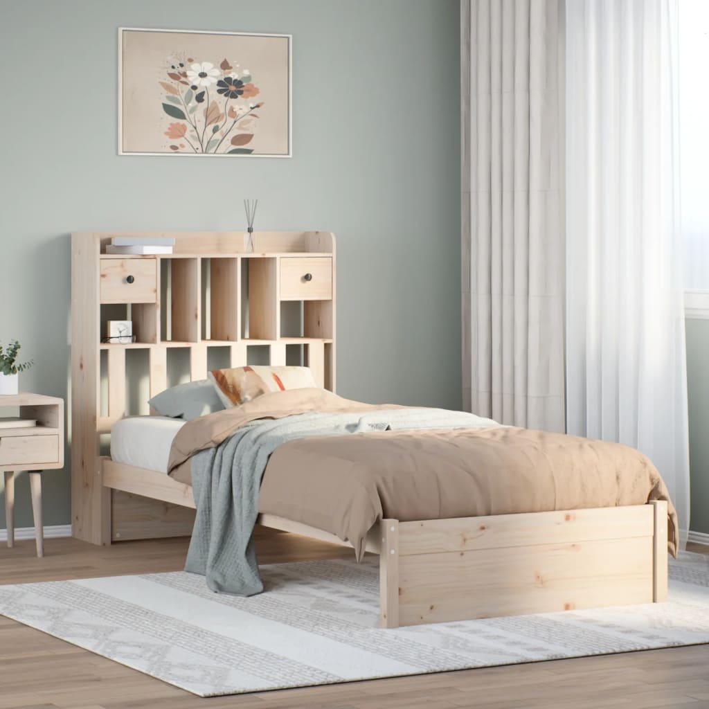 Letto Libreria senza Materasso 90x200 cm Legno Massello Pino