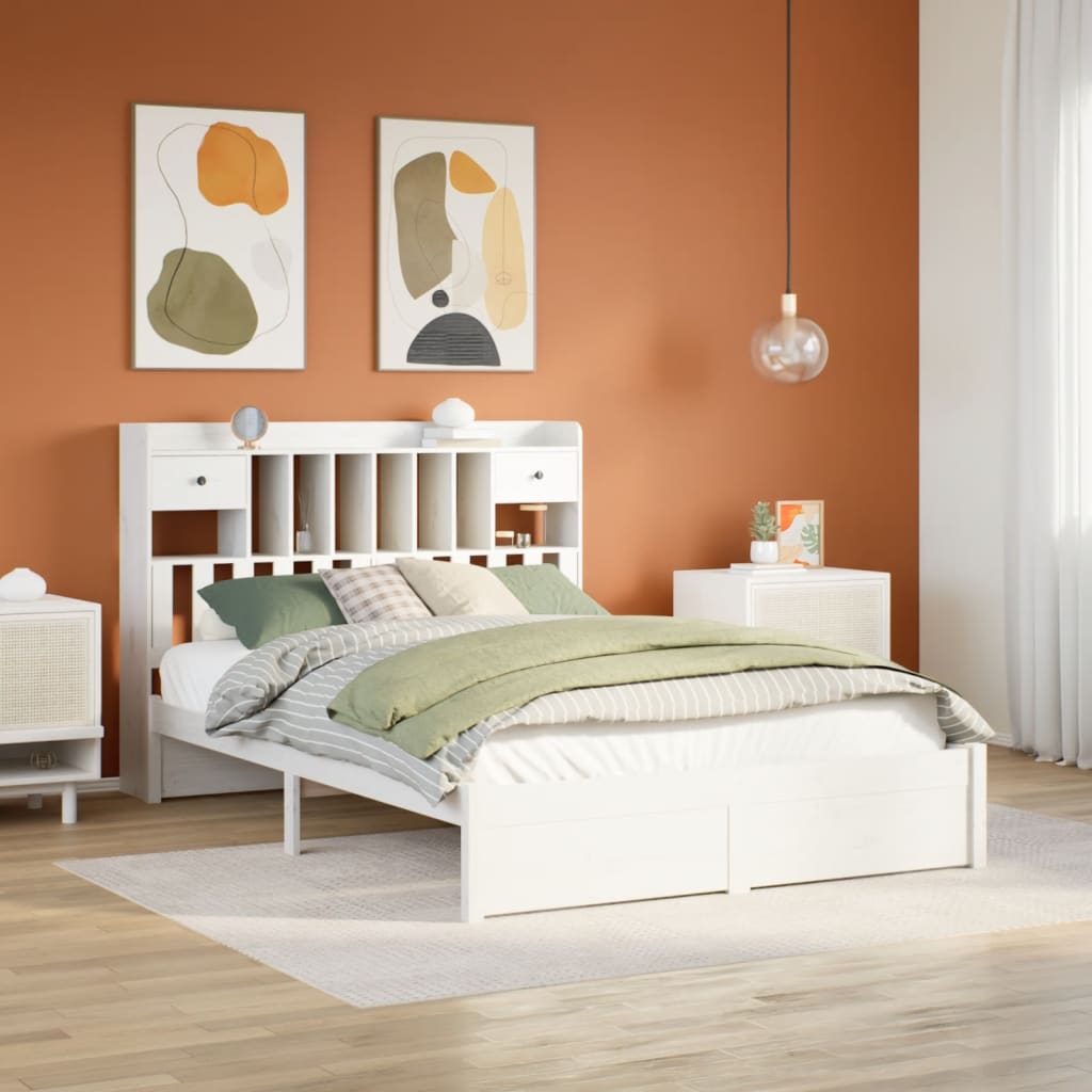 Letto Libreria senza Materasso Bianco 140x200 cm Legno di Pino - homemem39