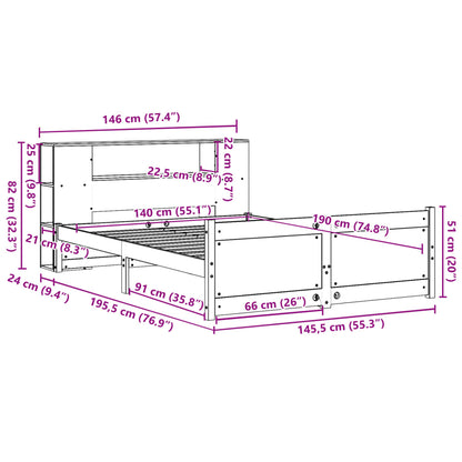 Letto Libreria senza Materasso Bianco 140x190 cm Legno di Pino | homemem39