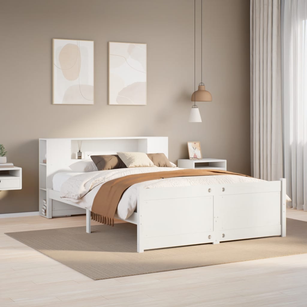 Letto Libreria senza Materasso Bianco 140x190 cm Legno di Pino | homemem39