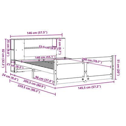 Letto Libreria senza Materasso Bianco 140x200 cm Legno di Pino - homemem39