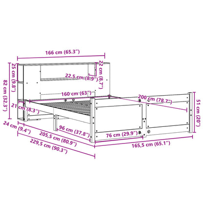 Letto Libreria senza Materasso Bianco 160x200 cm Legno di Pino