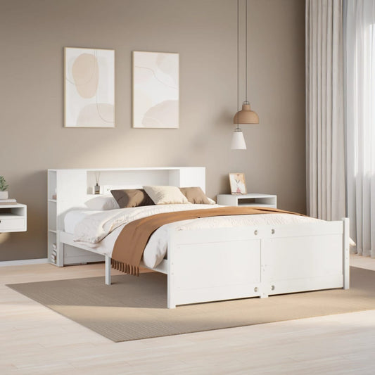 Letto Libreria senza Materasso Bianco 160x200 cm Legno di Pino