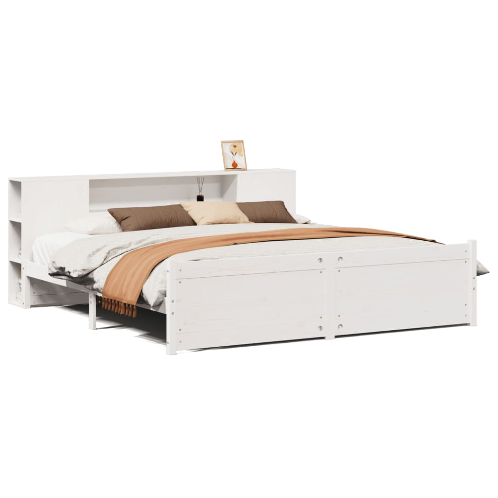 Letto Libreria senza Materasso Bianco 200x200 cm Legno di Pino