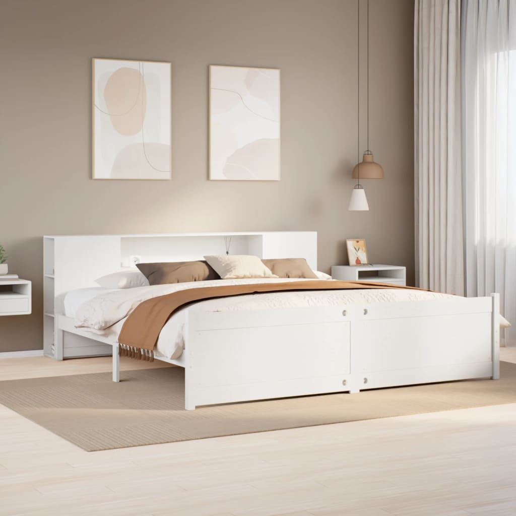 Letto Libreria senza Materasso Bianco 200x200 cm Legno di Pino