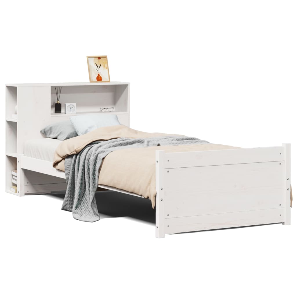 Letto Libreria senza Materasso Bianco 90x190 cm Massello Pino