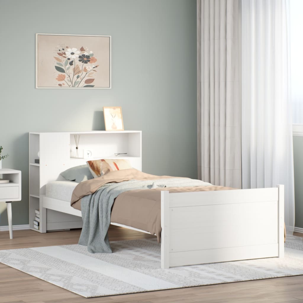 Letto Libreria senza Materasso Bianco 90x190 cm Massello Pino