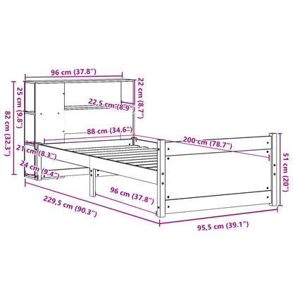 Letto Libreria senza Materasso Bianca 90x200 cm Legno di Pino