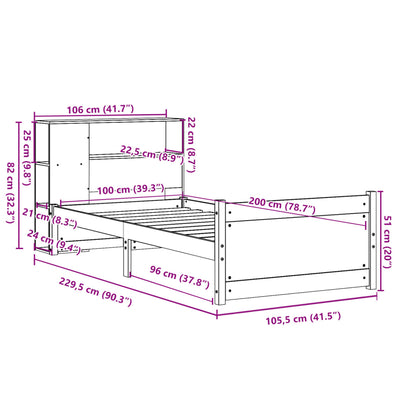 Letto Libreria senza Materasso Bianco 100x200 cm Legno di Pino - homemem39