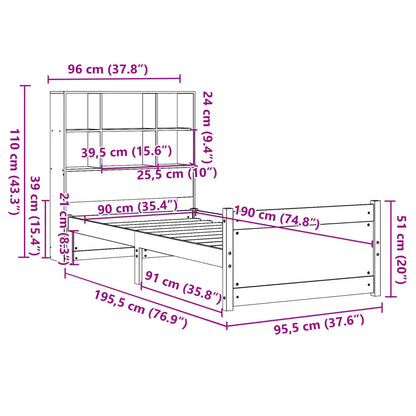 Letto Libreria senza Materasso 90x190 cm Legno Massello Pino